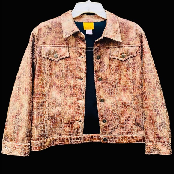 Ruby Red Alligator Print Faux Leather Jacket | Size 10P - Picture 2 of 7